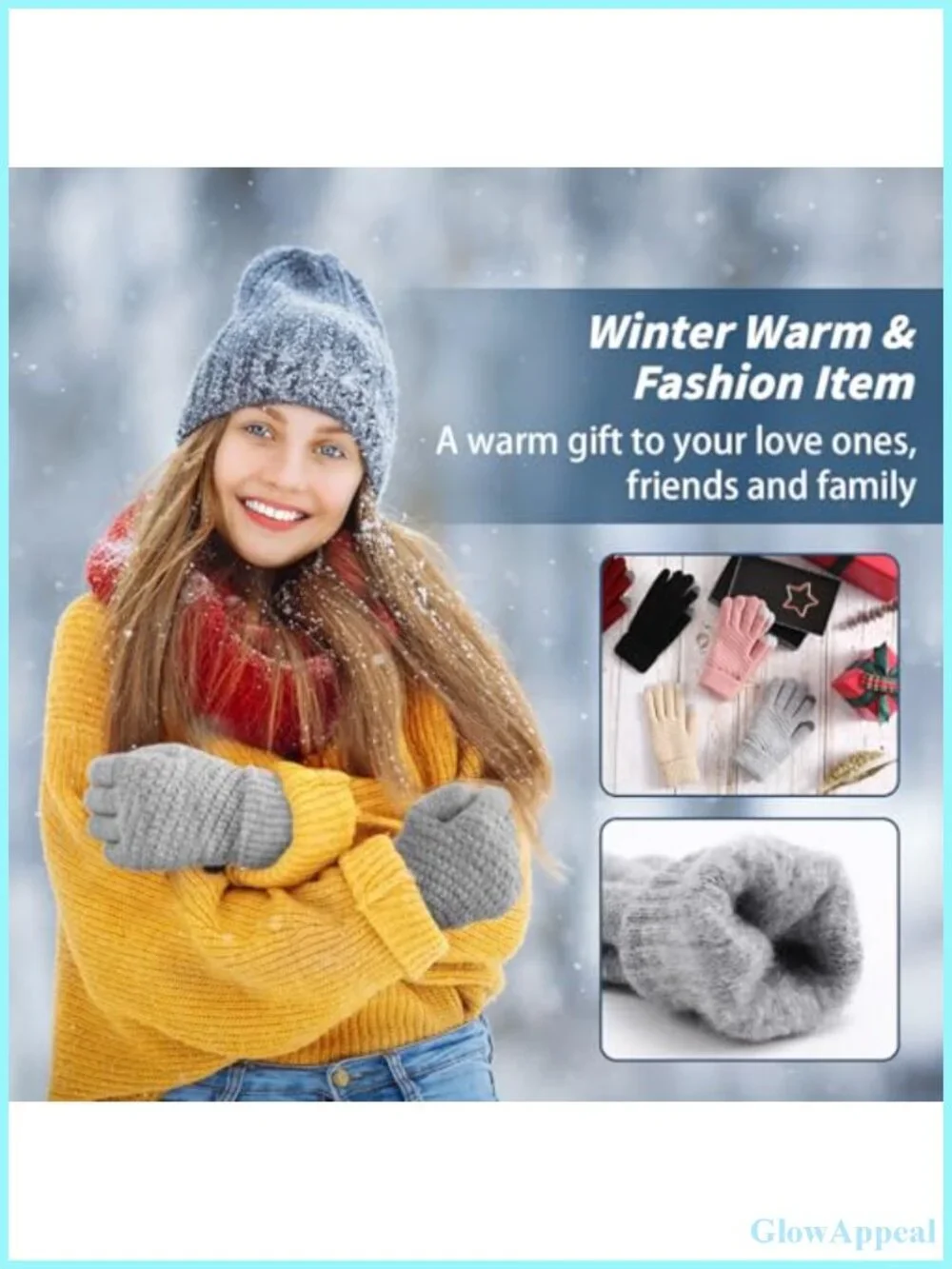 4 Pairs Touchscreen Knit Gloves for Women Winter Cold Weather with Fleece Lining